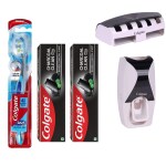 Colgate 360 floss tip Medium Bristle Toothbrush +Charcoal and Mint(Black Gel)-120g(Pack of 2)+Free wall mount automatic dispenser