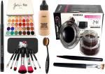 URBEN QUEEN Smudge Proof Rosedale Kajal & Jaclyn Hill Glazed Eyeshadow Palette & Studio Fit Focus Foundation & Professional Set of 7 Makeup Brush & Oval Makeup Brush & Music Flower Black & Brown Gel Eyeliner