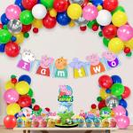 Zyozique Peppa Pig 2nd Birthday Party Decorations Combo Include Happy Birthday Banner,Pepaa Pig Cake Topper, Multicolor Balloons, Cupcake Toppers, Pig Party Supplies for Kids (Pack of 37)