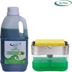 Nuo clean LIME Dish wash Gel with Dish wash Dispenser Combo Offer, Liquid Holder, Press Type pump Dishwashing Detergent (1000 ml)