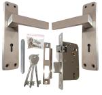 Onjecx Silver Stainless Steel 7 Inch Pair Of Mortise Door Lock In Rose Finish With Double Turn Lock 3 Keys-Bml65-Ss57S