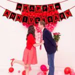 Zyozique Red and Black Happy Anniversary Banner,Anniversary Decor,Anniversary Decoration for Anniversary Party,Wedding Anniversary Party ,Sparkling Anniversary Banner