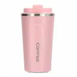 Kunya 500 ML Stainless Steel Double-Walled Vacuum Insulated Travel Temperature Display Indicator Mug Flask with Leakproof Lid Reusable Coffee Cup Tea and Beer Thermal Travel Coffee Mug Pink Color