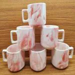 Millions joy Pack of 6 Ceramic Bone China Coffee Cups & Tea Hotel Cup Round shape 130ML (White Red) Multicolor (Multicolor, White, Red, Cup Set)