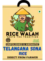 RiceWalah Telangana Sona Rice - 10kg Bag - RNR15048 Rice - Unpolished Rice - 1 Year Old Rice - Direct From Farmers