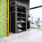 Zofey Multipurpose Portable Folding Shoes Rack 6 Tiers Multi-Purpose Shoe Storage Organizer Cabinet Tower with Iron and Nonwoven Fabric with Zippered Dustproof Cover)(Shoes Rack for Home)