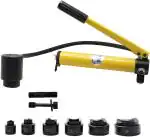 VOLTZ tools SYK-8A Hydraulic Knock Punches Professional 16mm to 51mm 8 Ton Hydraulic Knockout Punches Metal Hole Complete Puncher Driver Kit Tool Set Yellow w/Draw Studs Piston Shafts Spacers Sealing Rings Carrying Case(6 DIES)