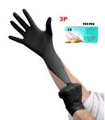3P DELIVERING MEDICAL SOLUTION WORLDWIDE Premium Black Vinyl Examination Gloves | Large Size | Durable, Fluid-Resistant & Non-Sterile Disposable Gloves | Comfortable Fit for Healthcare, Cleaning, Laboratory & Food Handling Use | Pack of 100 Pcs