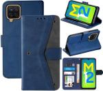 Autofocus Faux Leather Back Case Flip Cover for Samsung Galaxy A12, Samsung A12 with ID Card Slot | Foldable Stand | 2 Card Slot | 1 Cash Slot | Magnetic Closure - Executive Blue, 23569