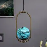 Homesake Mid Century Modern Golden Light Chandelier, Planet Series Frosted Glass Globe Lampshade Pendant Indoor Hanging Light Fixture (Oval Earth)