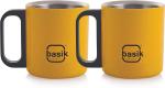 Basik Yellow Stainless Steel Astra Pop Double Walled Tea Cup, 180 Ml (Pack Of 2)