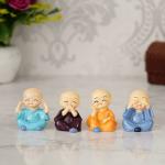 Dinine Craft Resin Buddha Monk Statues Cute Mini Buddha Idol Statue for Car Dashboard Table Top Home Decoration Set of 4 Statue Figurines Showpiece Small Multicolour (Disign 1)