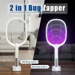 JOBBER Mosquito Killer Racket Rechargeable Handheld Electric Fly Swatter Mosquito Killer Racket Bat with 6-UV Light Lamp Racket USB Charging Base, Electric- Insect Killer with Stand