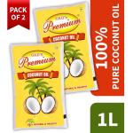 GKD's Premium 100% Pure Coconut Oil Pouch 1 L (Pack of 2)