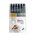 Pentel Arts Extra Fine Brush Tip Water Based Brush Pen | Non-Refillable | Ideal for Modern Calligraphy & Decorative Writing | Set of 6 Shades (SESF30C)
