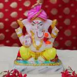 Chaque Decor Marble Dust Ganpati Idol In Blessing Posture For Pooja Room , | Pagdi Ganesh Ji For Temple , Sidhi Vinayaka For Home Decor , Ganesh Idol For Office , Idol For Gift | 5.5 Inches ( White)