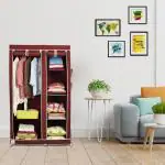 Fabura Double Door Collapsible Wardrobe With Hanging Compartment in Maroon Color