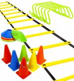 Toyshine Fitness Combo - 6 pc Hurdles, 6 pc Inches Stacking Cones, 10 Pc Markers and 1 Pc Ladder