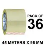 VCR Self Adhesive Transparent Packing Cello Tape - 45 Meters in Length - 96mm / 4 Inch Width - 36 Rolls Per Pack - BOPP Industrial Packaging Tape for E-Commerce Box Packing, Office and Home use