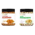 FARMCRAVES Premium Combo Pack, Whole Almonds + Salted Pistachios- 500Gm Each (Total 1KG) | Natural Healthy Dry Fruits Combo Pack