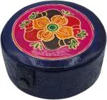 TEJ GIFTS Round Shaped Vegetable Tanned Leather Storage Box for Multi Utility purpose like Jewelries - Bangle,Earring (BLUE)