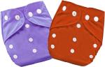 Mom's Pride Red, Purple Polyurethane Laminate Washable And Reusable Solid Pocket Cloth Diapers Without Insert (Pack Of 2)