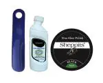 Sheppits Premium Sneakers Sports Shoes Cleaner (Natural), Wax Shoe Polish (Black) & Shoe Horn (Navy Blue) Combo | Shoe Care Kit