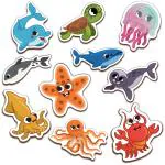 Mini Leaves Multicolor Engineered Wood Sea Animals Fridge Magnets Cut Outs (Set Of 10)