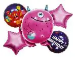My Party Suppliers Cute Pink Monster Balloons Cartoon Alien Aluminum Foil for Boys and Grls Aluminium Birthday Decorations (13 x 11 x 2 cm) (Pack of 5)