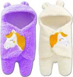 Pandaoriginals Unicorn Purple, White Cotton Bath Towels for Baby Boys and Girls (30 x 35 inch) Pack of 2