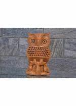 Breeze Handicrafts Wooden Owl Statue for Home Decor Show Pieces and Children Room Decor Bird Figurine Rajasthan Handicraft Bird Idol for Home Décor (15.24 x 7.62 cm)
