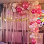 SpecialYou.in Pink Theme Birthday Decoration Items for Girls with Dark and Pastel Pink, Metallic Silver Balloons, Cursive HBD Banner and Pink Tulle Net Curtains- Set of 58pcs