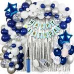 Party Propz Blue And Silver Happy Birthday Decorations Kit For Boys -62 Pcs