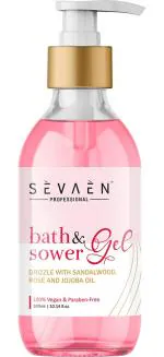 Sevaen Bath And Shower Gel Drizzle With Sandalwood, Rose And Jojoba Oil For Men And Women - 300 ml