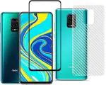 eZell (2N1) Combo Pack 3D Carbon Fiber Ultra-Thin, Clear Full Glue Tempered and Back Cover Glass Back Screen Protector by Tel, for Redmi Note 9 Pro , Black
