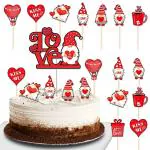 Festiko 25 Pcs Valentines Love Cupcake Toppers, Red Heart Words Cake Picks Cute Gnome Cake Toppers For Valentine Anniversary Wedding Party Decorations