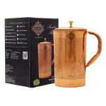 Indian Art Villa Embossed Copper Jug with Brass Knob 1.5 L