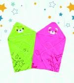 The Little Lookers Pink and Green Super Soft Hooded Quick Dry Baby Towel Pack of 2