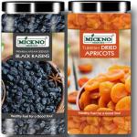 mickno organics Combo Turkish Dried Apricots & Black Raisins Seedless Dry fruit - (200g Each) Apricots, Raisins (2 x 200 g)