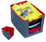PerfectKrafts Kids Clothes for Wardrobe Storage Organizer Box | Non Woven Clothes Cupboard Organiser for Women Girls Gray & Red Combo multicolor(Pack of 1)