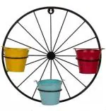 Eclectic Home Wall Hanging Metal Planter Pots with Wheel Shape Stand for Living Room Plant Container Set (Pack of 3, Metal)