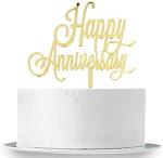 Hippity Hop Wood, Plastic, Acrylic Golden Happy Anniversary Cake Topper