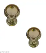 CRAFT WORLD Deepak Diya With Stand Oil Lamp For Puja Diwali Diya set( H-1.5 inch Pack of 2).