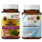 THINK YOU Women Combo Pack Her Iron Plus + Her Full Calcium [Hemoglobin Care, Hair-Skin & Nails,Energy & Immunity For Women | Calcium With D3, Bone & Joint Care, Muscle & Nerve Health] 60 Veg Tablets on Each Pack