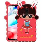 Lejaao Redmi 8 3D Doll Kitty Pink Silicone Mobile Back Cover