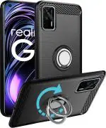 Unistuff Back Case Cover for Realme GT 5G with Magnetic Kickstand | Premium Matte Finish | Camera Bump Protection | Rubberized Ring Cover - Night Black, 76638