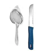 Blue Wonder Stainless Steel Tea Strainer With Kitchen Vegetables Cutting Knife Chalu & Multicolour, (Pack of 2)