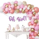 Festiko Oh Girl! Pink - Set of 51 Pcs (Banner + Balloons) , Welcome Baby Decorations