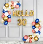 SpecialYou.in Pack of 68 Items 30th Birthday Decoration items Kit for Men or Women includes Metallic Blue, Pastel Red, White, Peach Balloons with Hello 30 Foil Balloon set