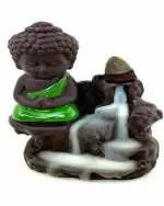 Beckon Venture - Multicolor Handicrafted Meditating Monk Buddha Smoke Backflow Incense Burner With 10 Smoke Backflow Incense Cone In Incense Sticks